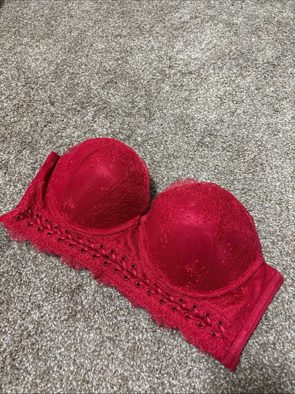Victoria’s Secret Red Lace Strapless Longline Bra